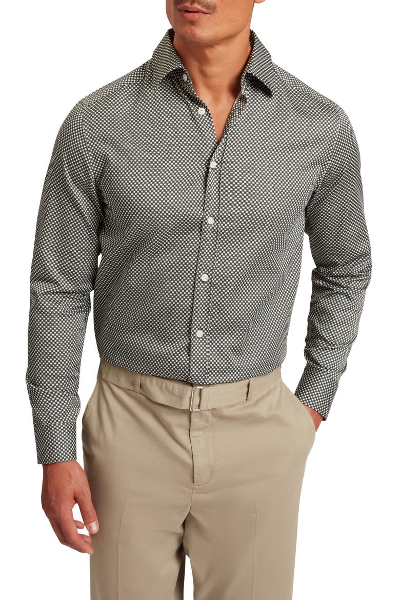 Jozef Print Cotton Button-Up Shirt, Main, color, KHAKI