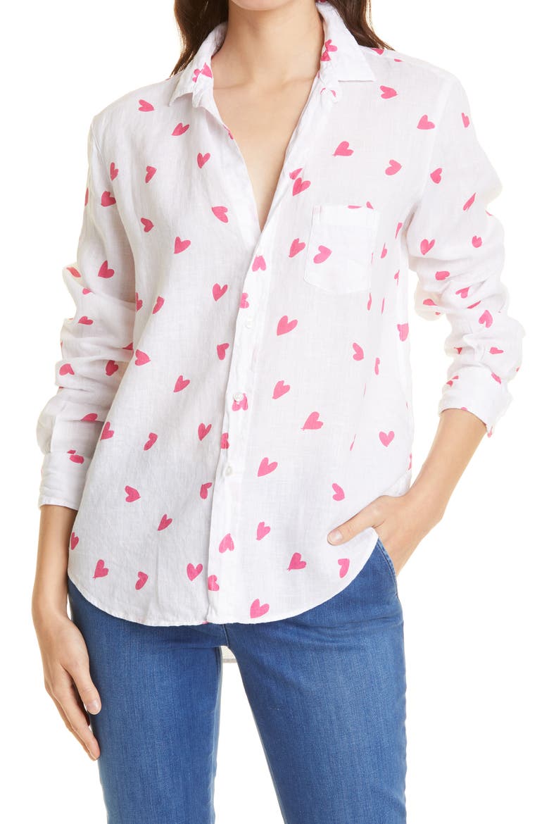 Eileen Linen Button-Up Shirt, Main, color, PINK MESSY HEARTS