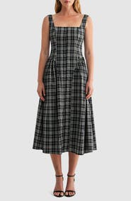 Mila Mae Plaid Square Neck Fit and Flare Midi Dress