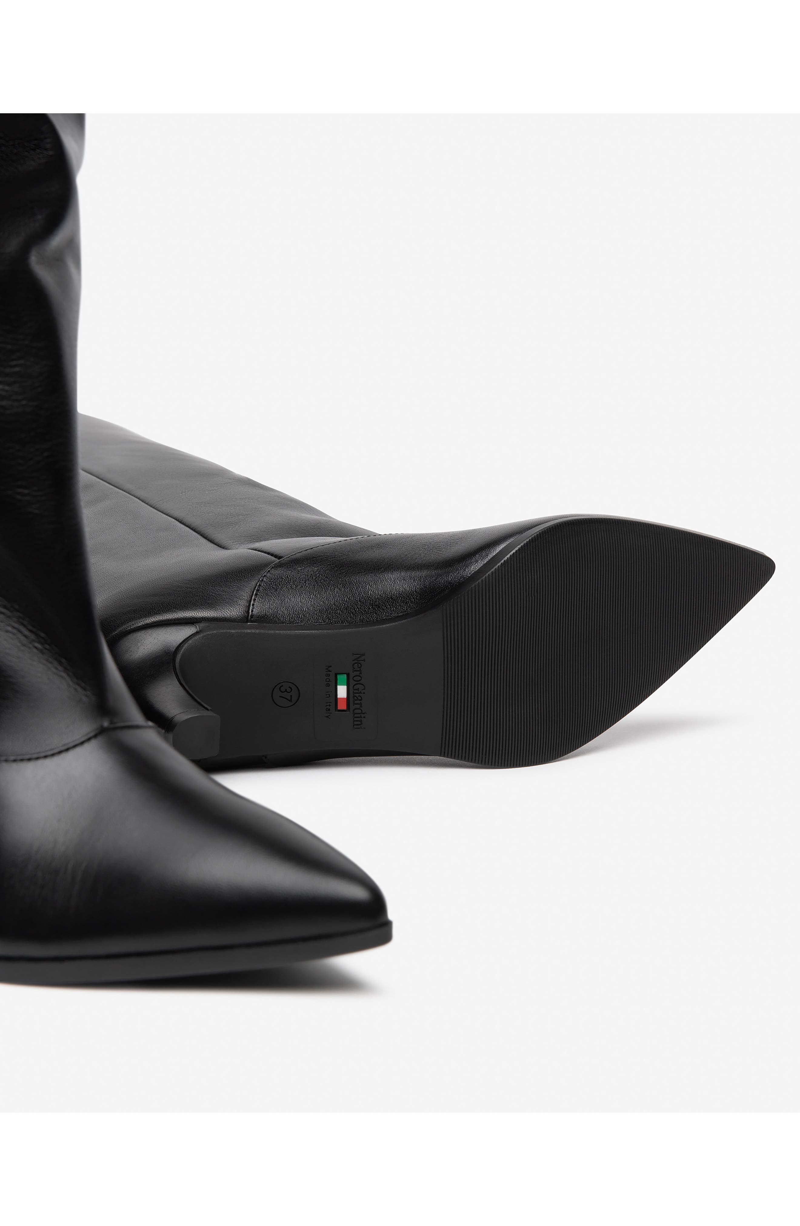 Cuffed Pointed Toe Knee High Boot, Alternate, color, BLACK