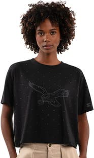 STARTER Women's Starter Black Philadelphia Eagles Rhinestone Sprinkle Boxy Cropped T-Shirt