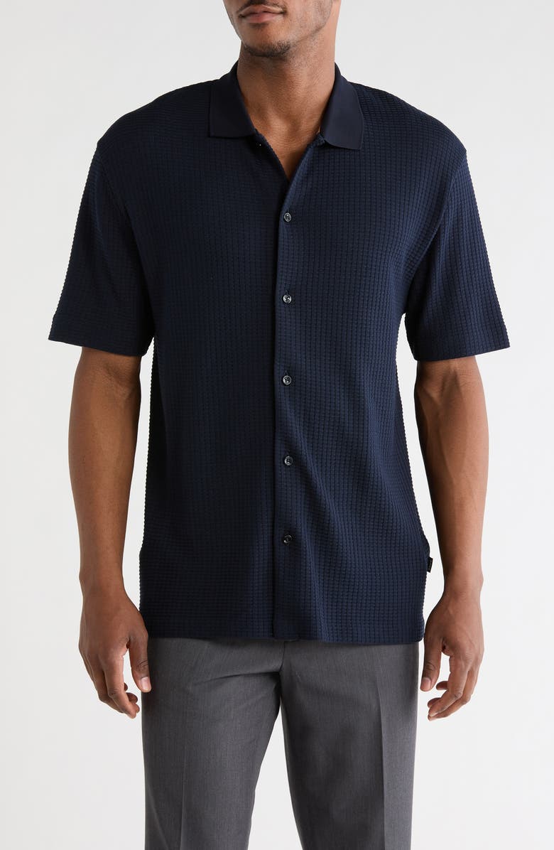 BOSS Palladio Short Sleeve Button-Up Shirt, Main, color, Dark Blue