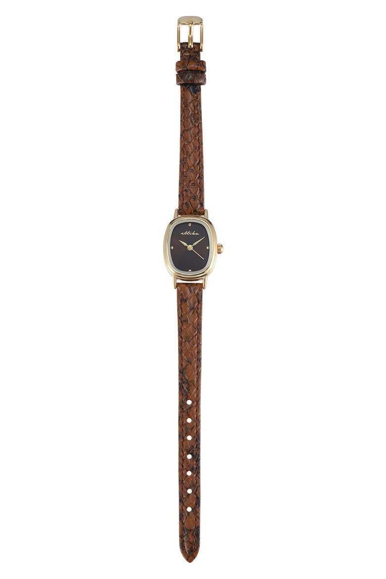 Square Case Leather Strap Watch, Alternate, color, CHOCOLATE