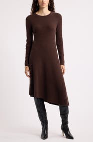 Nordstrom Asymmetric Wool & Cashmere Ribbed Midi Sweater Dress