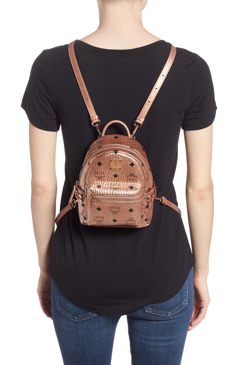 MCM X-Mini Stark Side Stud Coated Canvas Backpack, Alternate, color,