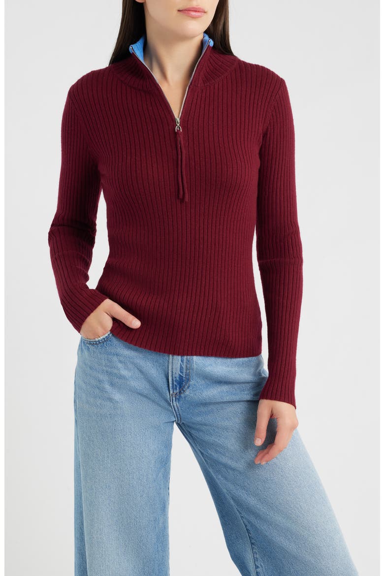 Kuju Half Zip Ribbed Sweater, Main, color, BORDEAUX