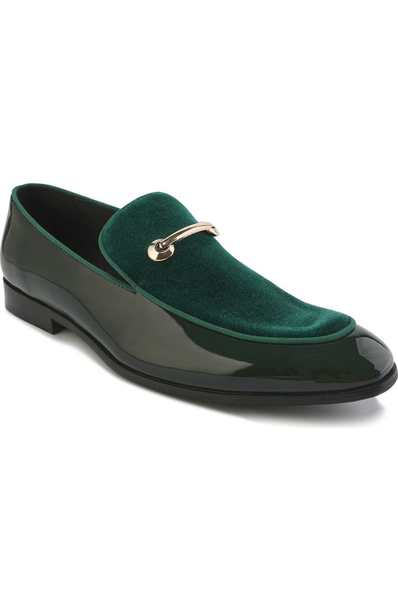 Gino Vitale Velvet & Patent Leather Bit Loafer, Main, color, Green