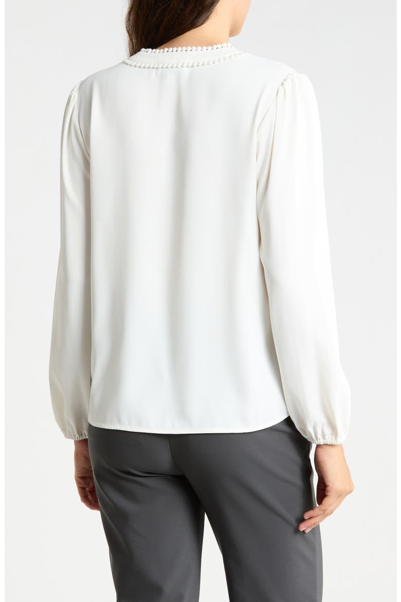 Pom Trim V Neck Blouse, Alternate, color, IVORY