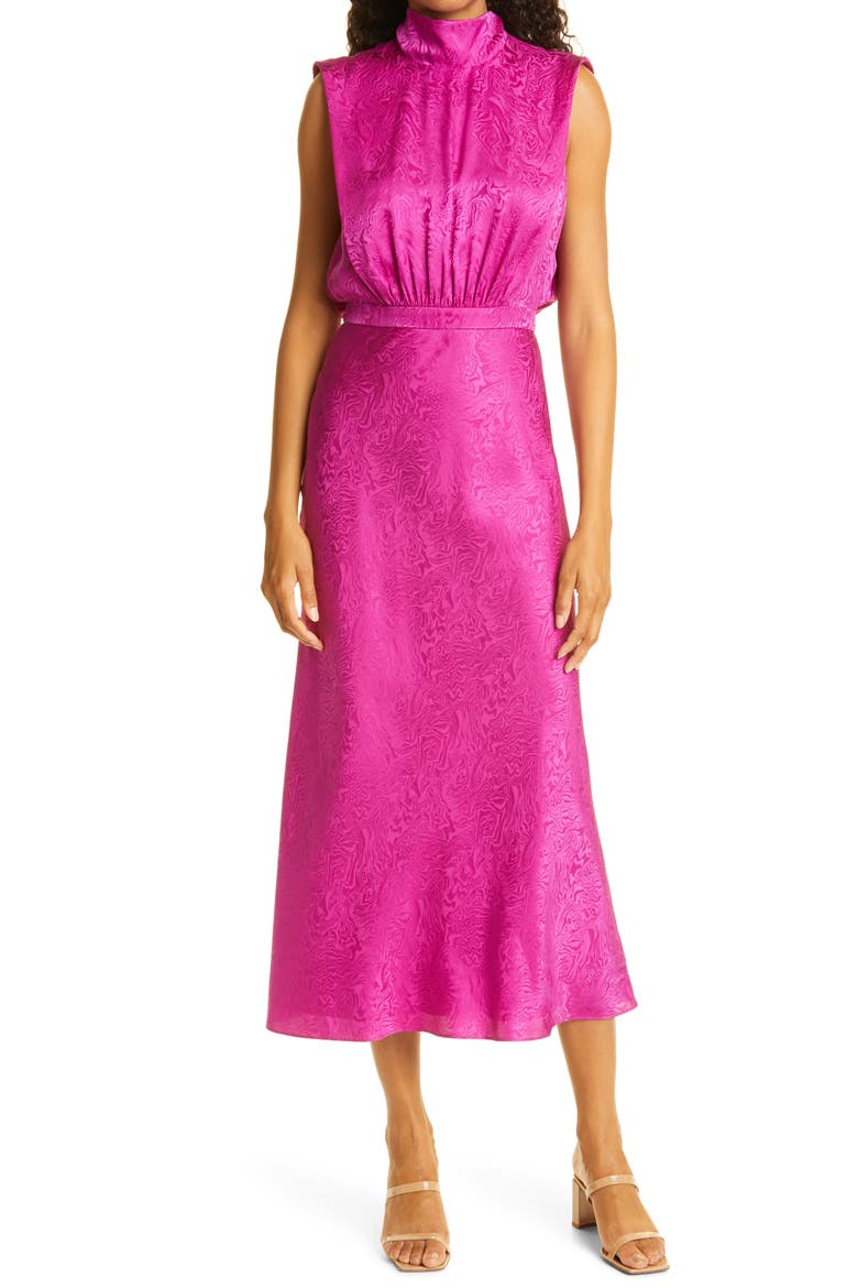 Fleur Silk Jacquard Dress, Main, color, CERISE