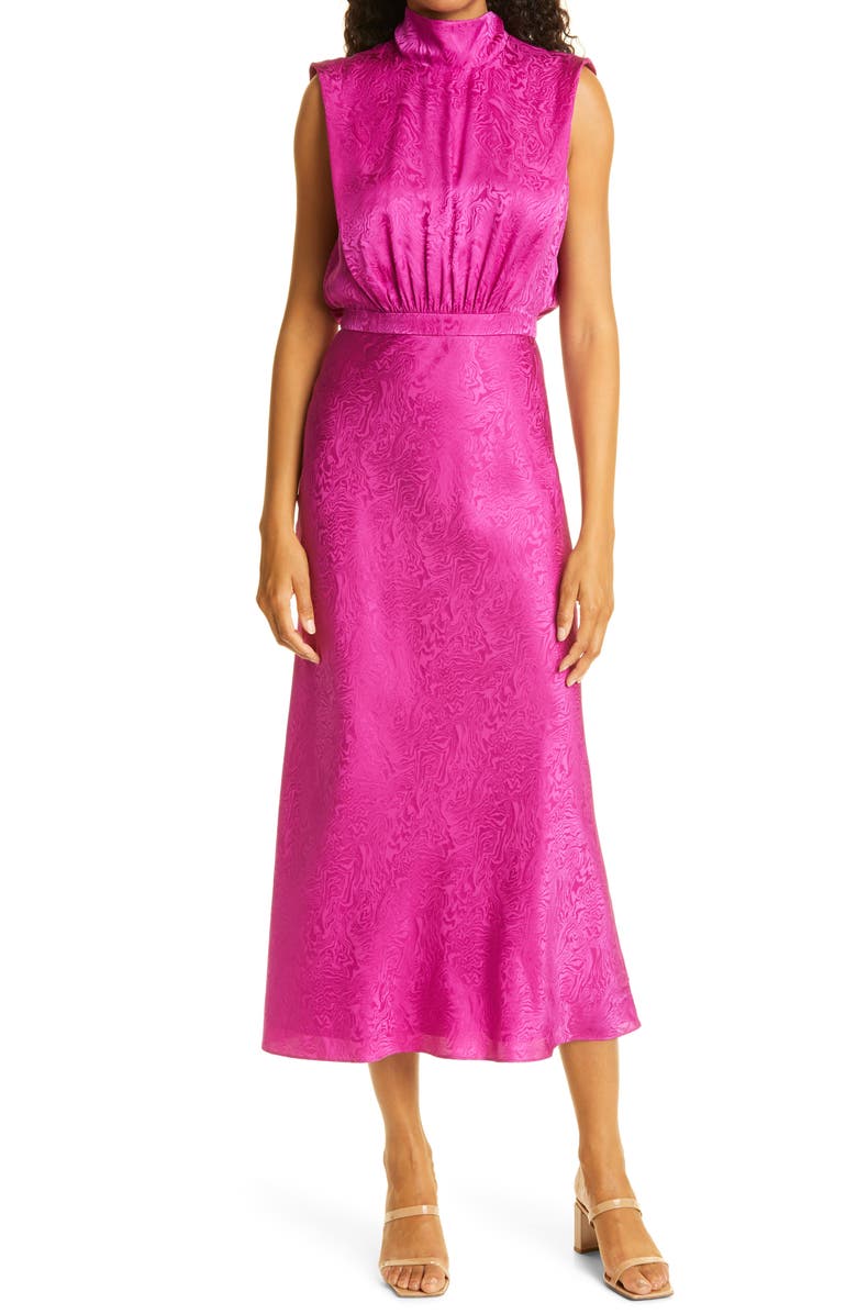 SALONI Fleur Silk Jacquard Dress, Main, color, 