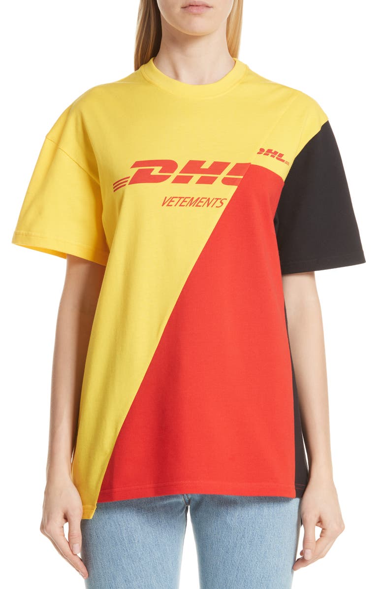 VETEMENTS DHL Cut-Up Tee, Main, color, 