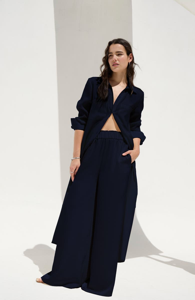 DELUC Belel High Waist Satin Wide Leg Pants, Alternate, color, Blue