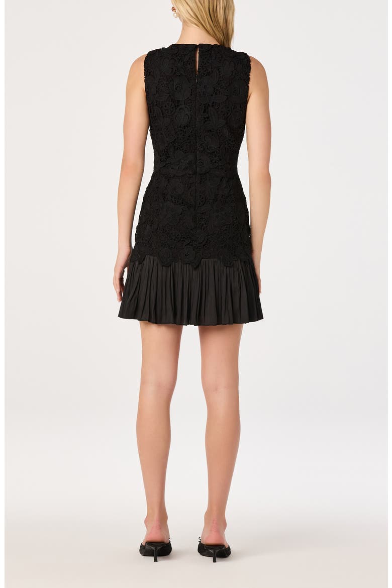 Berklee Lace Pleated Minidress, Alternate, color, BLACK