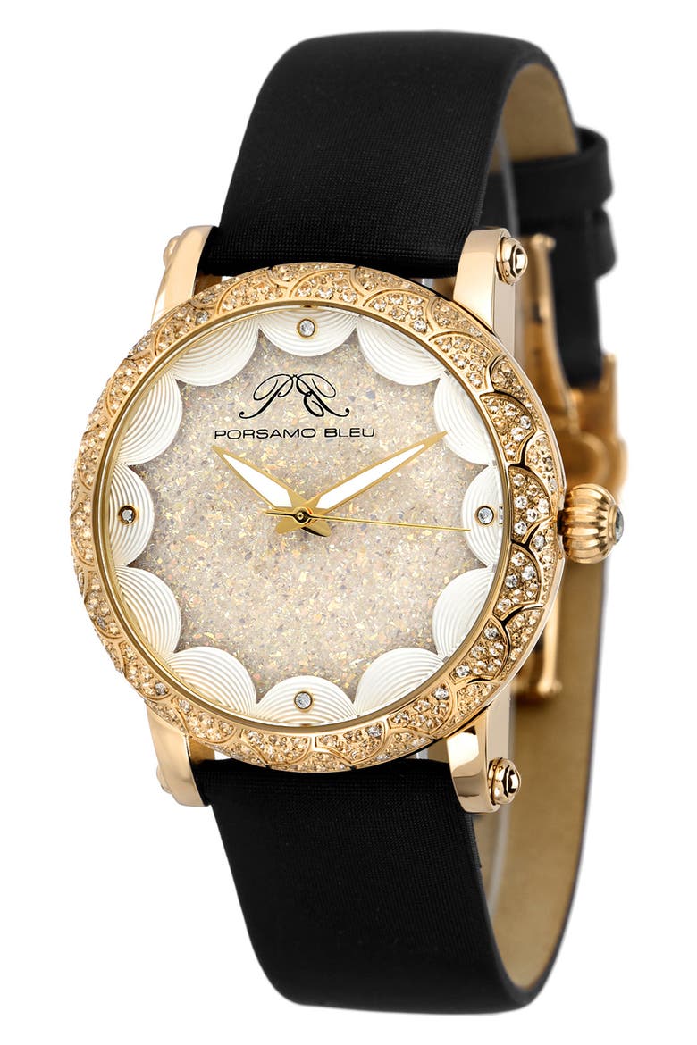 Women's Genenieve Leather Strap Watch, 38mm, Main, color, gold tone-white-black