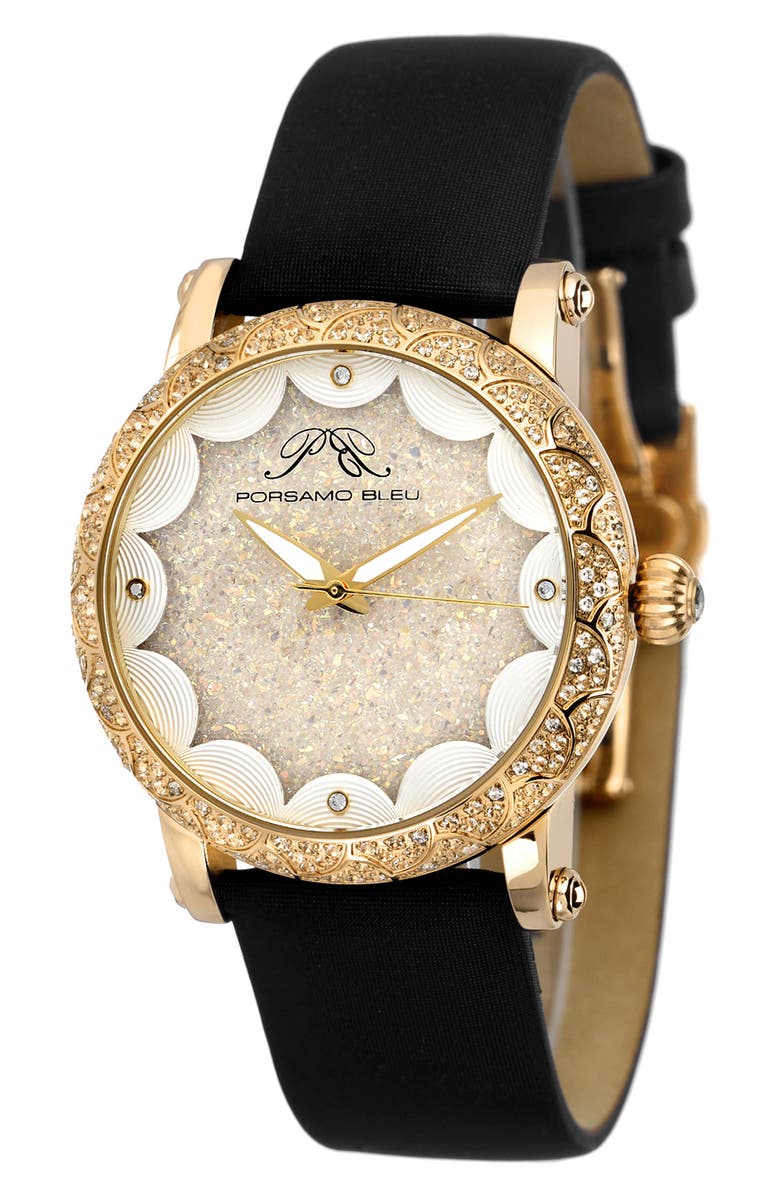 PORSAMO BLEU Women's Genenieve Leather Strap Watch, 38mm, Main, color, Gold-Black