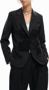 Desigual Mixed Media Pinstripe Single Breasted Blazer