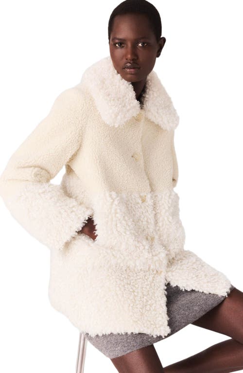 Maje Shearling Collared Coat In Neutral