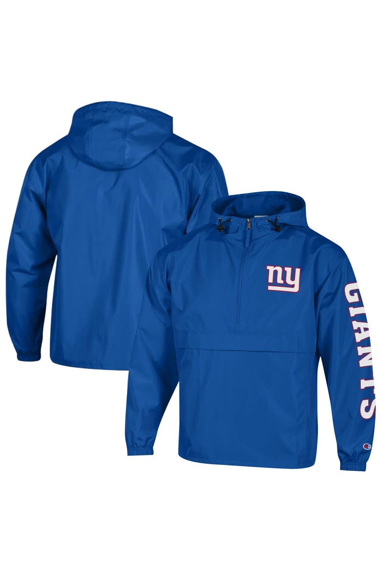 Men's Champion Royal New York Giants Packable Hooded Windbreaker Half-Zip Jacket, Main, color, Royal