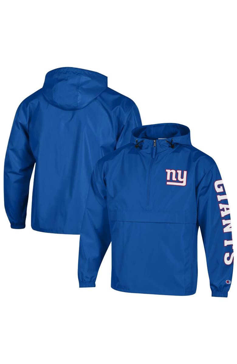 Champion Men's Champion Royal New York Giants Packable Hooded Windbreaker Half-Zip Jacket, Main, color, Royal