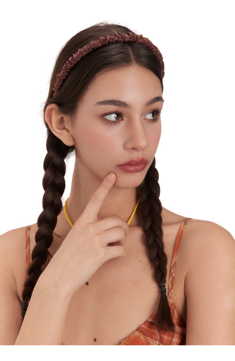 OLAH Scrunched Silk Skinny Headband, Alternate, color, Coffee