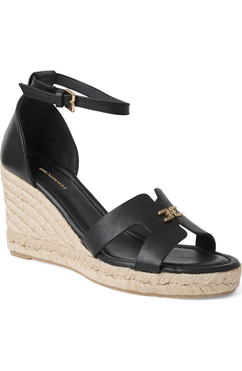 Bruno Magli Dina Ankle Strap Wedge Sandal, Main, color, Black Nappa