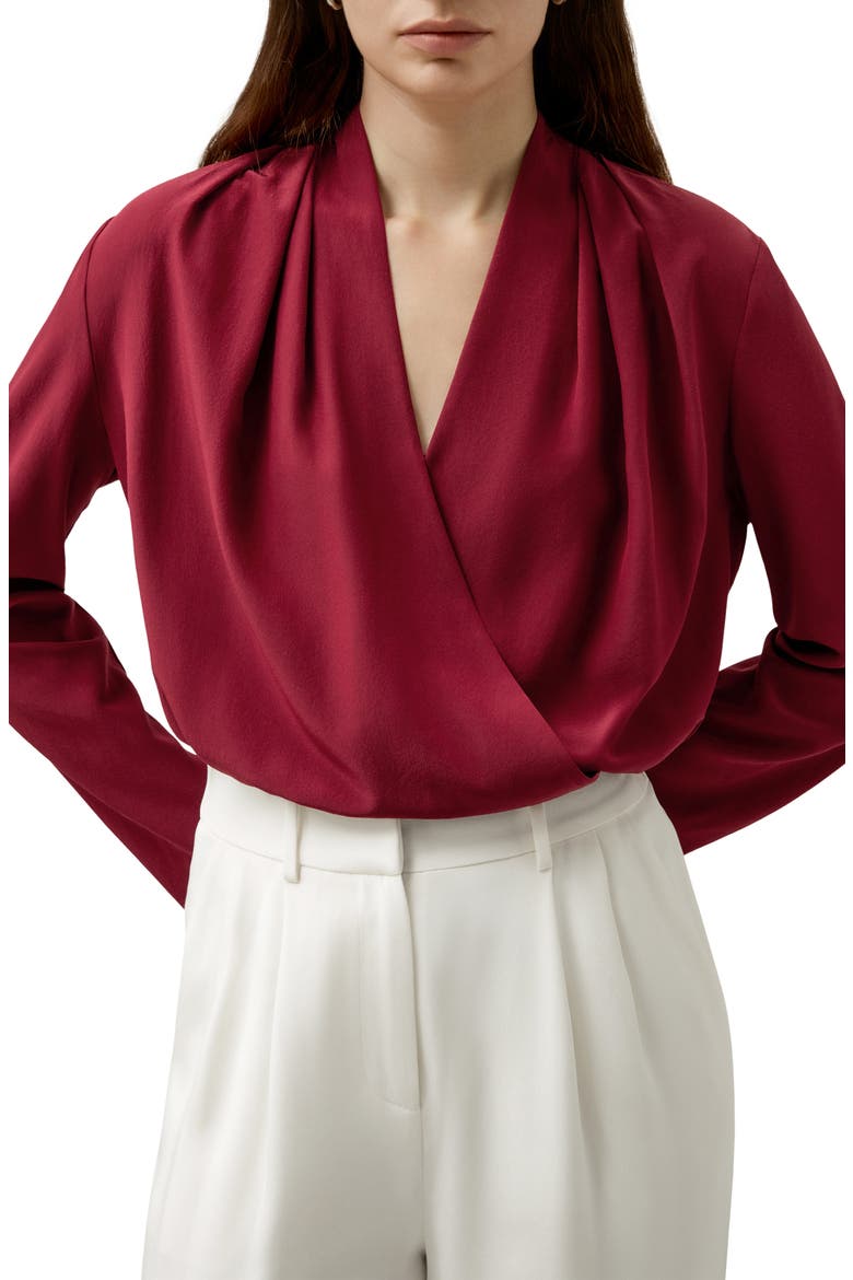 Women's Silk Crêpe de Chine Long Sleeve Blouse, Main, color, Cherry Red