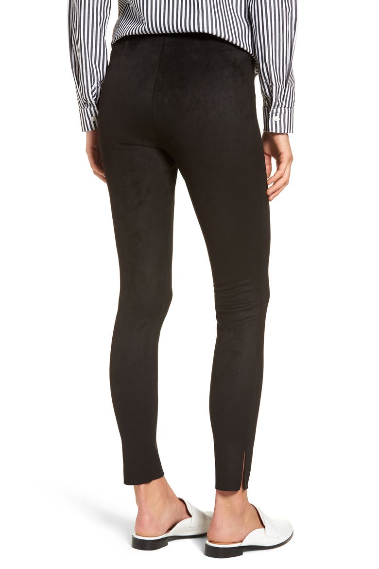 Side Slit Faux Suede Leggings, Alternate, color, BLACK