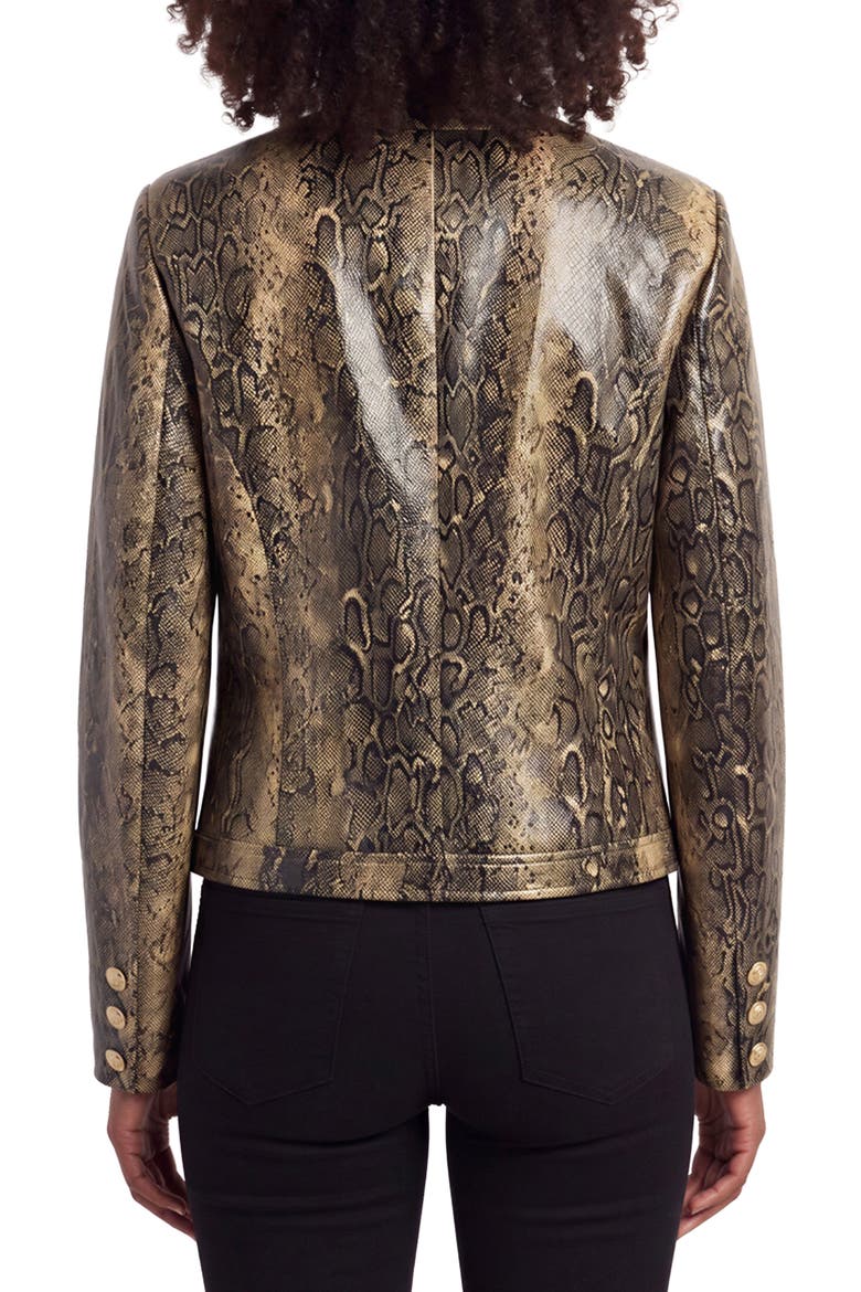Snakeskin Print Faux Leather Collarless Jacket, Alternate, color, TAN SNAKE
