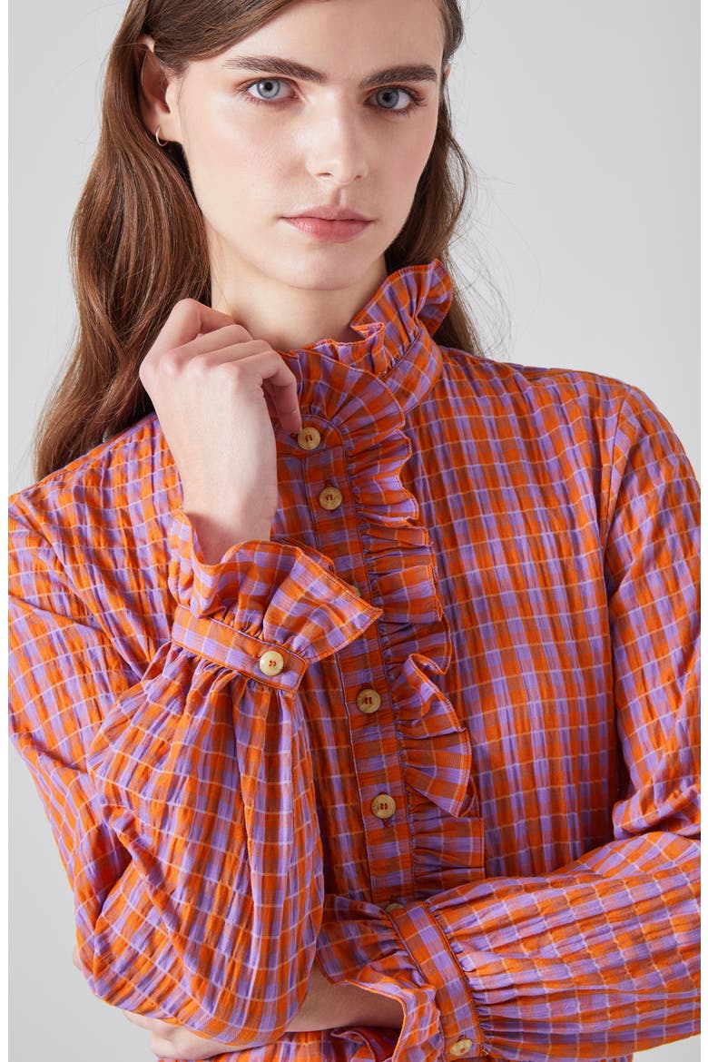 Camille Ruffle Mock Neck Shirt, Alternate, color, ORANGE