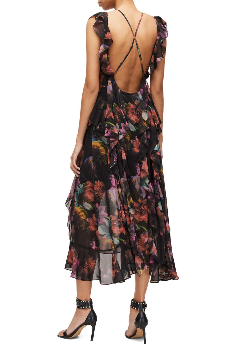 AllSaints Fali Ahiahi Floral Ruffle Midi Dress, Alternate, color,
