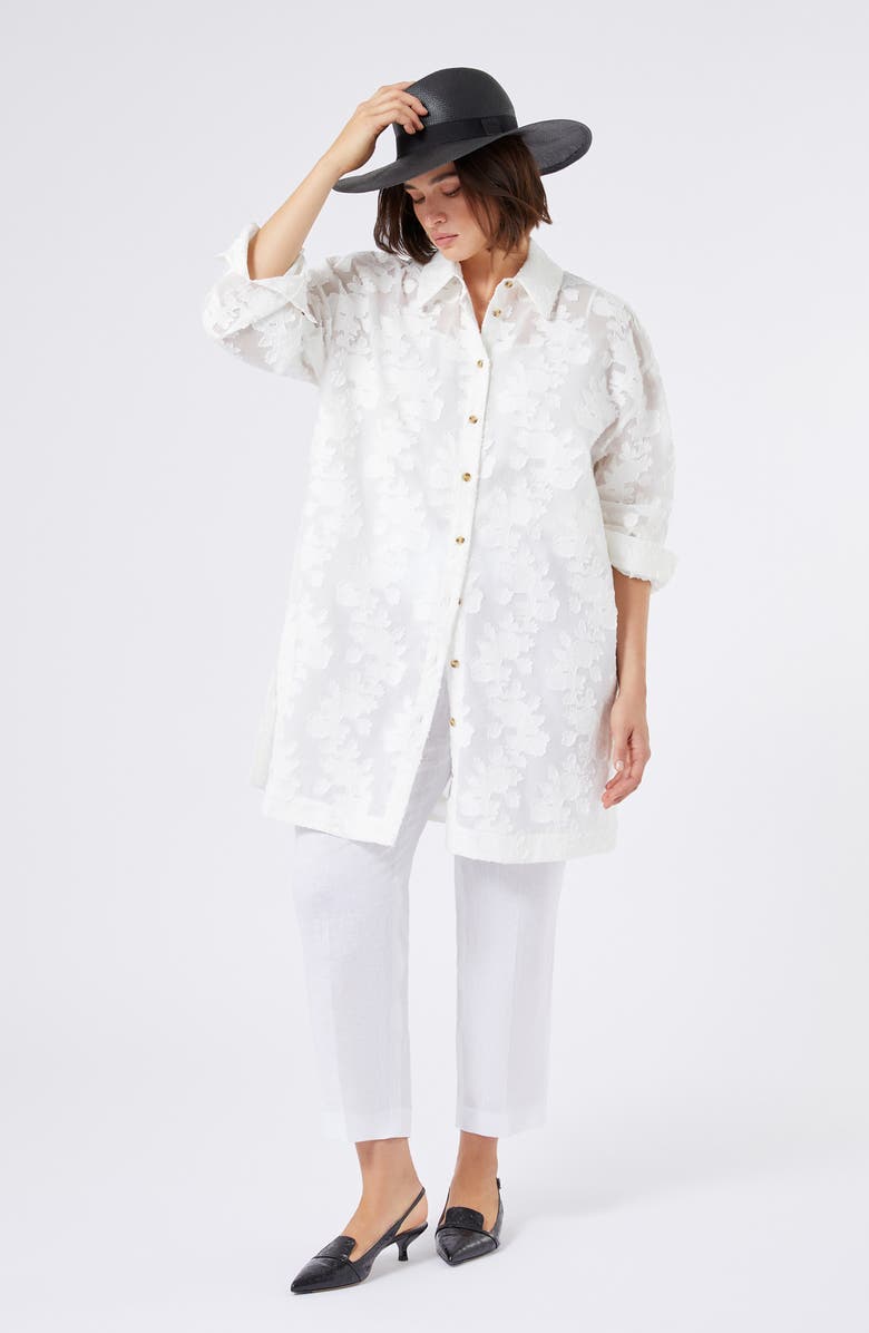 Marina Rinaldi Gessati Floral Jacquard Tunic Shirt, Alternate, color, White