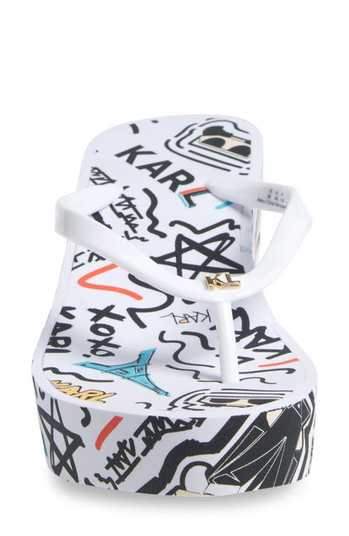 Karl Lagerfeld Paris Nola Graffiti Platform Flip Flop In White Multi