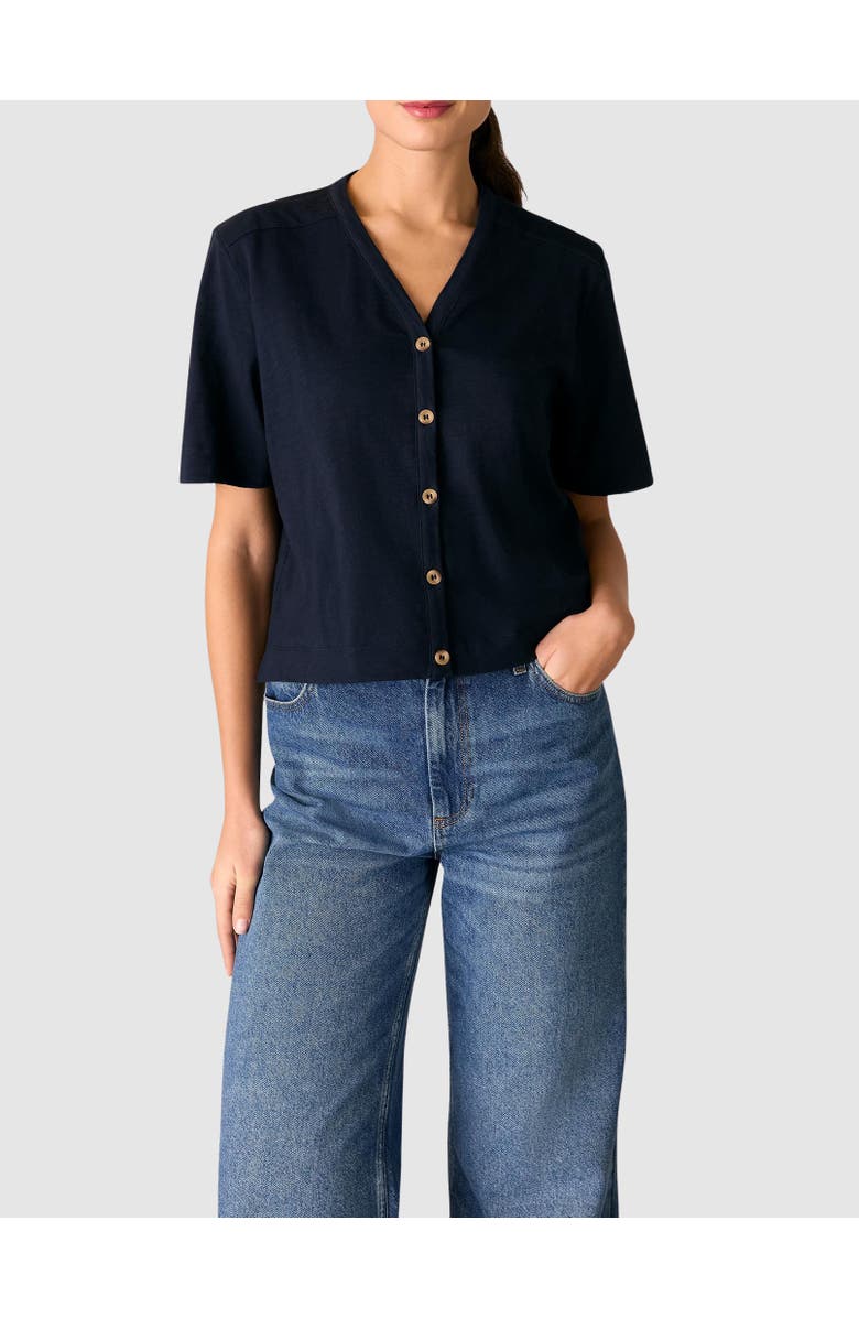 22454328 Ella V-Neck Button Through Top, Alternate, color, Navy