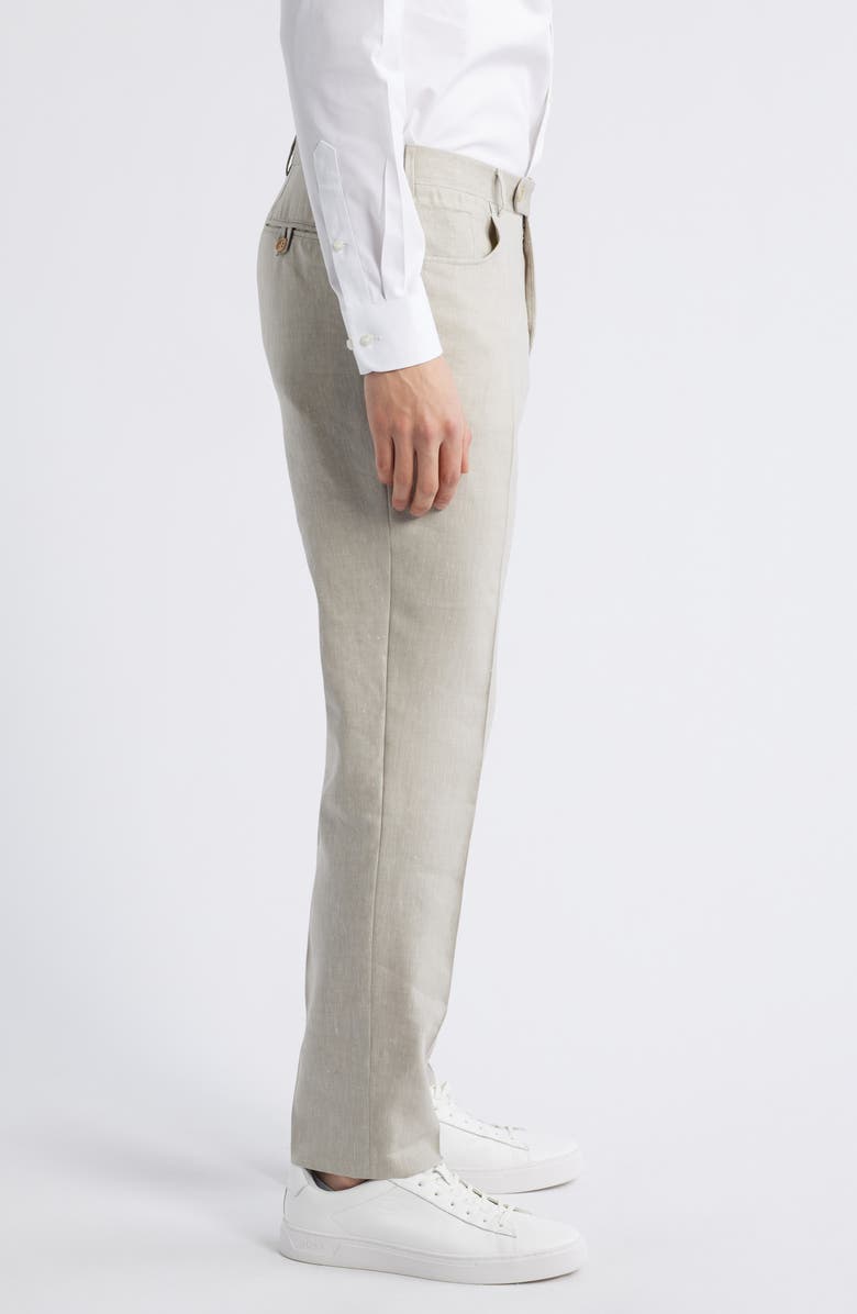 Canali Trim Fit 5-Pocket Slub Linen & Wool Dress Pants, Alternate, color, Beige