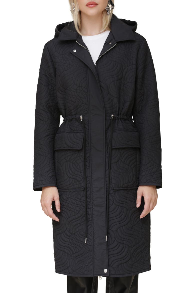 Quilted Hooded Longline Coat, Main, color, BLACK