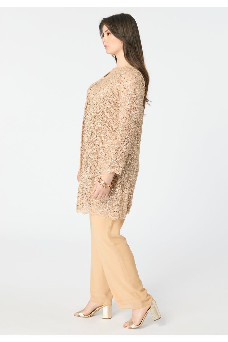 Plus Size 3 Piece Allover Sequin Lace Jacket And Tank Pant Set, Alternate, color, SPARKLING CHAMPAGNE