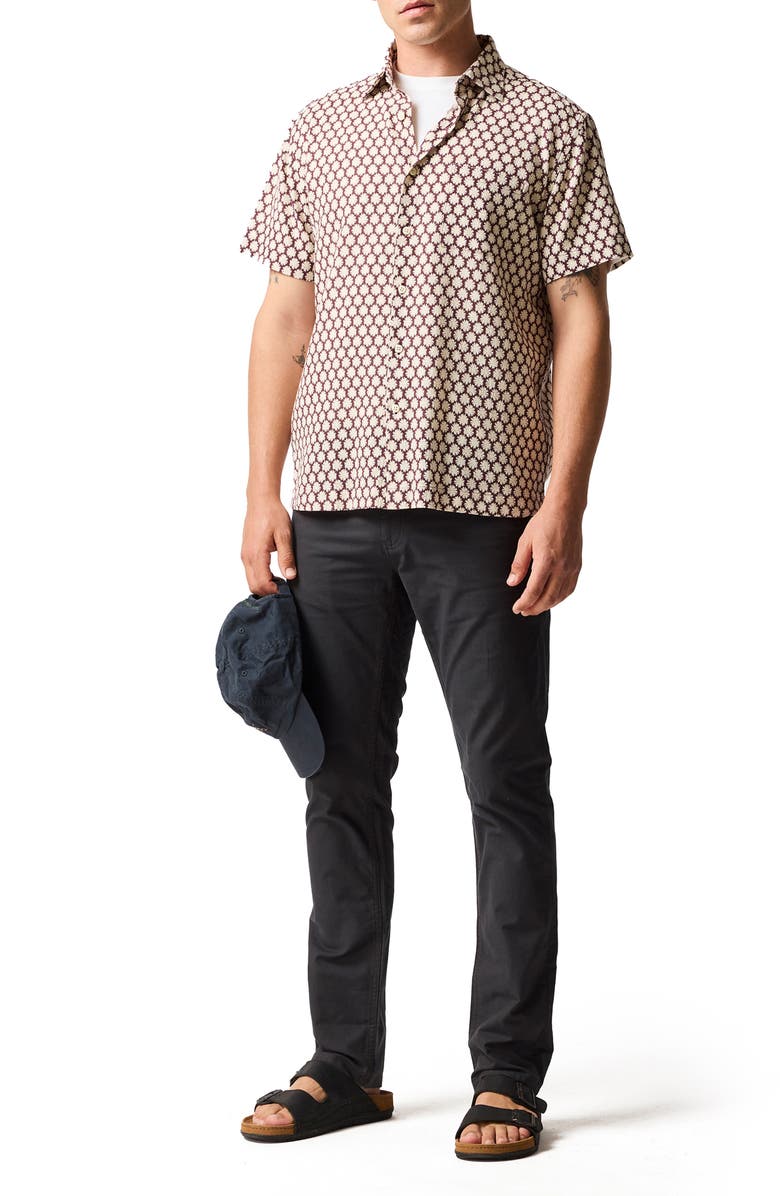 Rodd & Gunn Nelson Creek Neat Floral Print Short Sleeve Cotton Button-Up Shirt, Alternate, color, Burgundy