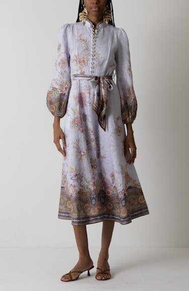 knee length dresses for ladies Green Paisley Ottie Plunge Midi Dress main image 1