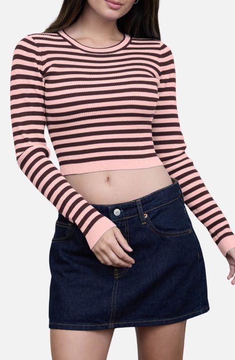 Striped Cropped Ribbed Sweater