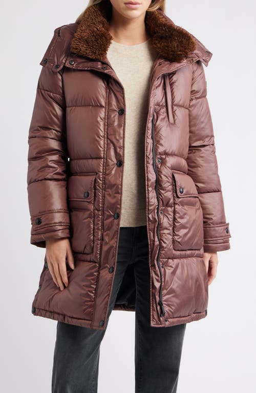 Sam Edelman Puffer Coat With Removable Hood In Brown