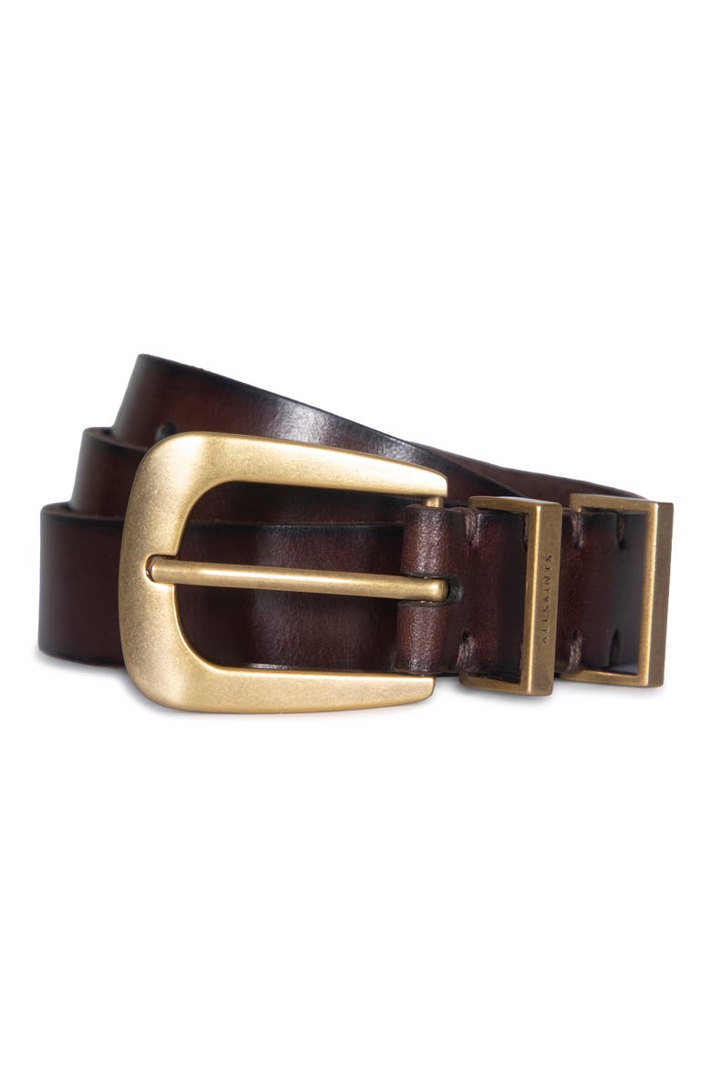Calfskin Leather Belt, Alternate, color, BROWN