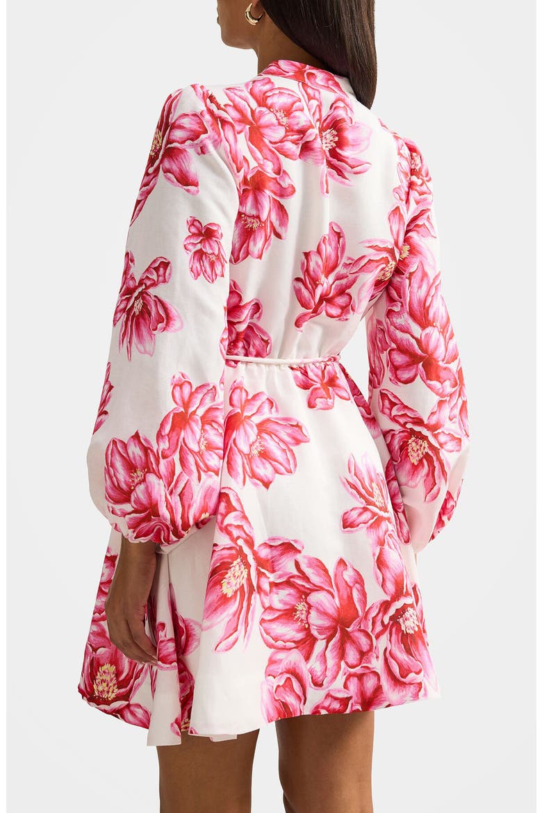 Annalise Tie Waist Long Sleeve Linen Blend Minidress, Alternate, color, ZILA FLORAL