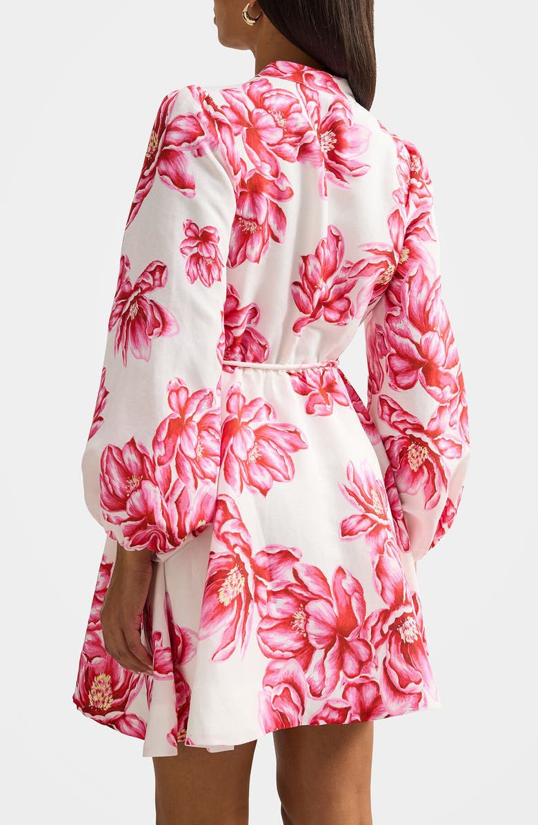 Ever New Annalise Tie Waist Long Sleeve Linen Blend Minidress, Alternate, color, Zila Floral