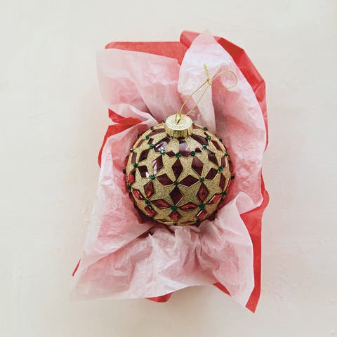 Glittered Glass Ball Ornament with Jewel Accents
