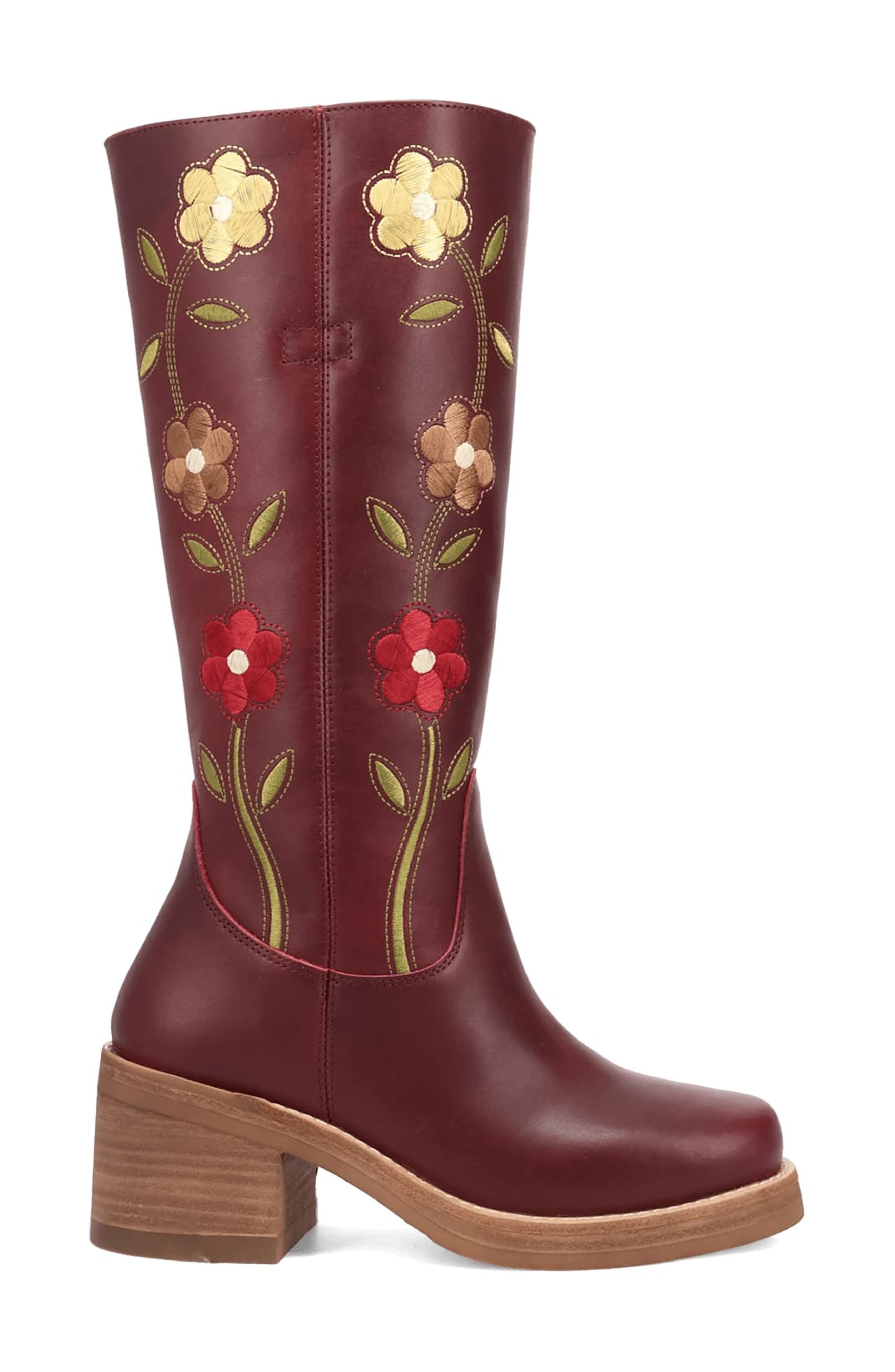 Bloom Embroidered Boot, Alternate, color, MERLOT