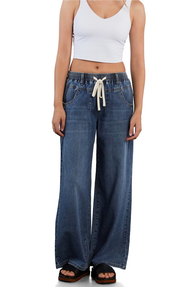 Elastic Waist Wide Leg Jeans, Alternate, color, SHINE BLUE