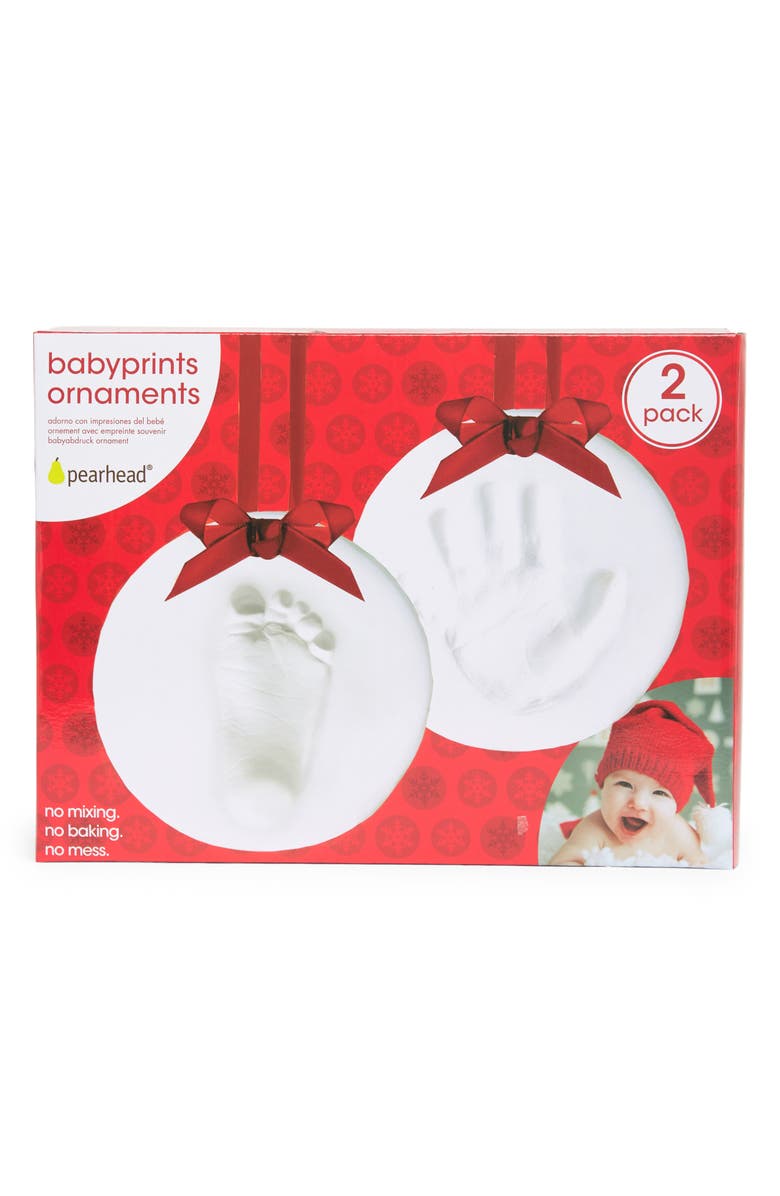 Pearhead 2-Pack Babyprint Ornaments, Main, color, White