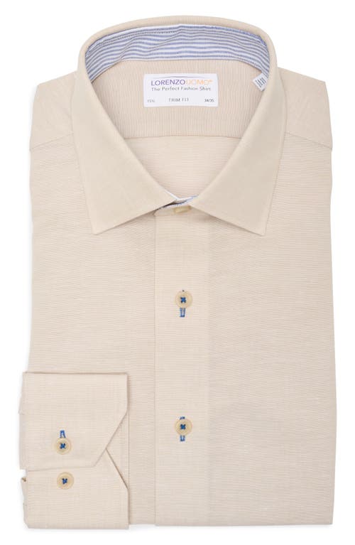 Lorenzo Uomo Trim Fit Textured Cotton & Linen Dress Shirt In Tan