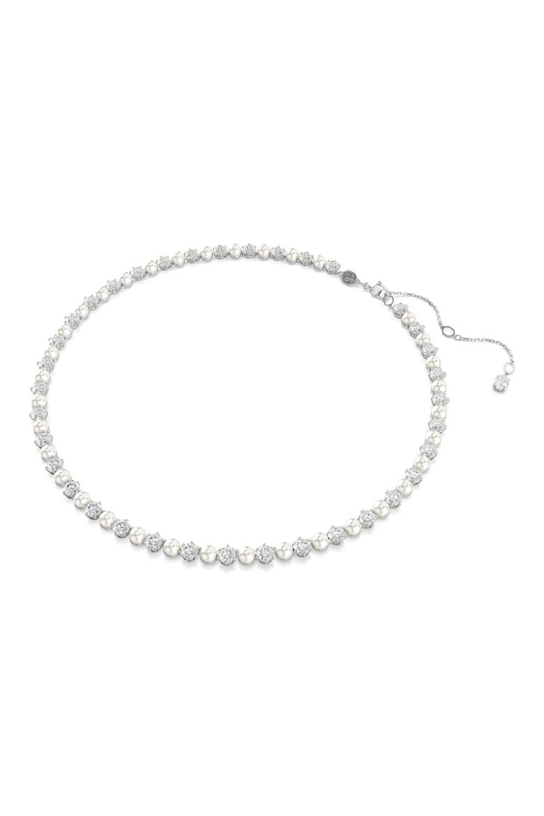 Matrix Crystal & Faux Pearl Tennis Necklace, Alternate, color, SILVER