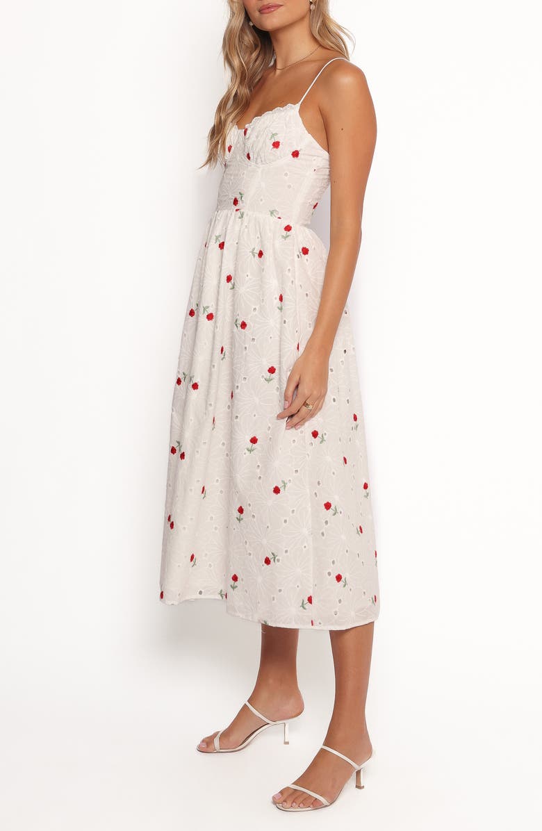 Petal & Pup Paloma Embroidered Eyelet Midi Dress, Alternate, color, White Red Floral